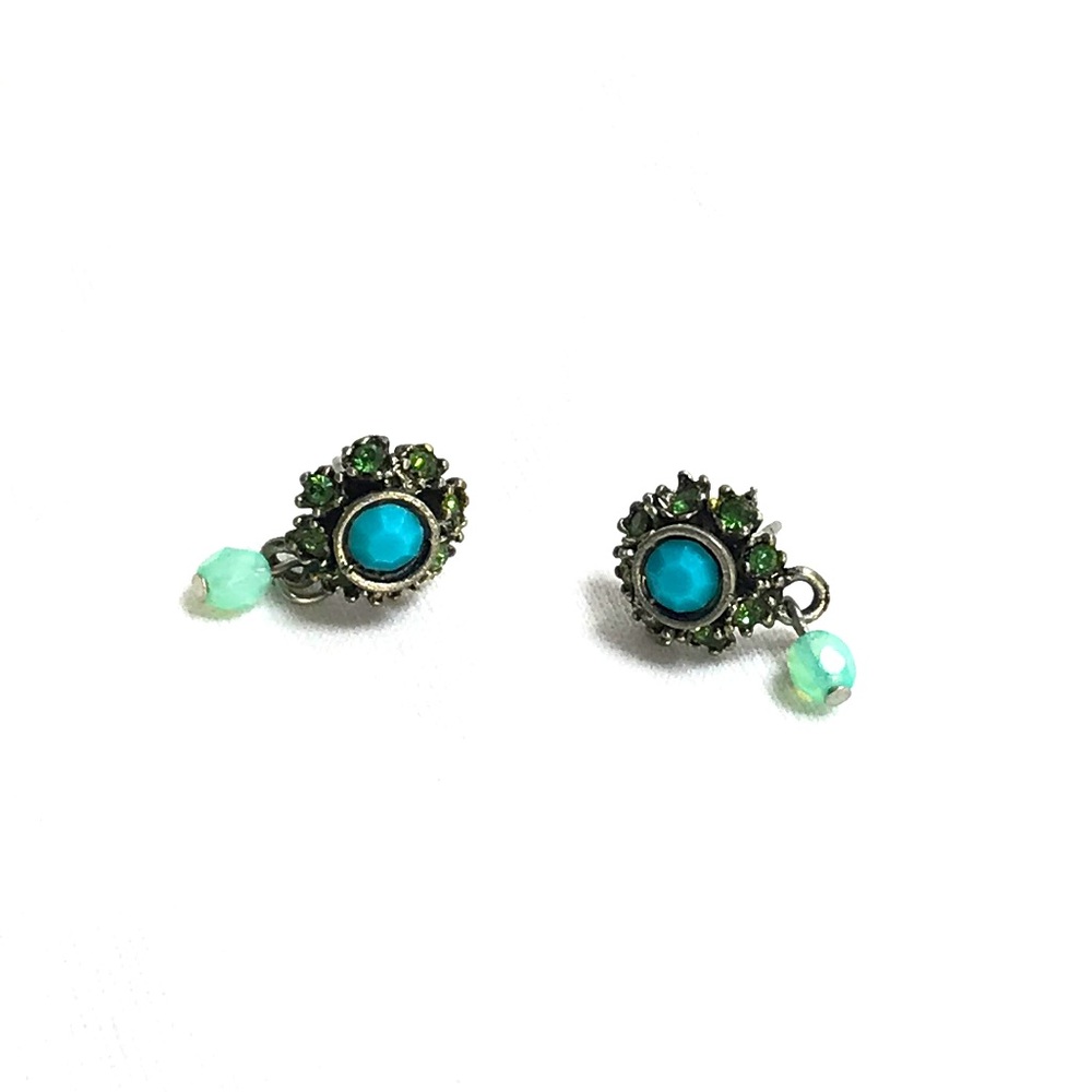 Teal blue & green rhinestone earrings